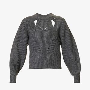 Isabel Marant Palma Cut-Out Wool-Cashmere Knitted Jumper Anthracite Gray Grey 36